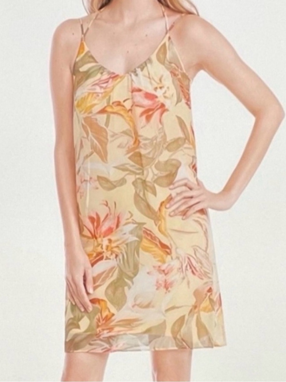 WHBM Yellow Tropical Floral Slip Mini Dress 8